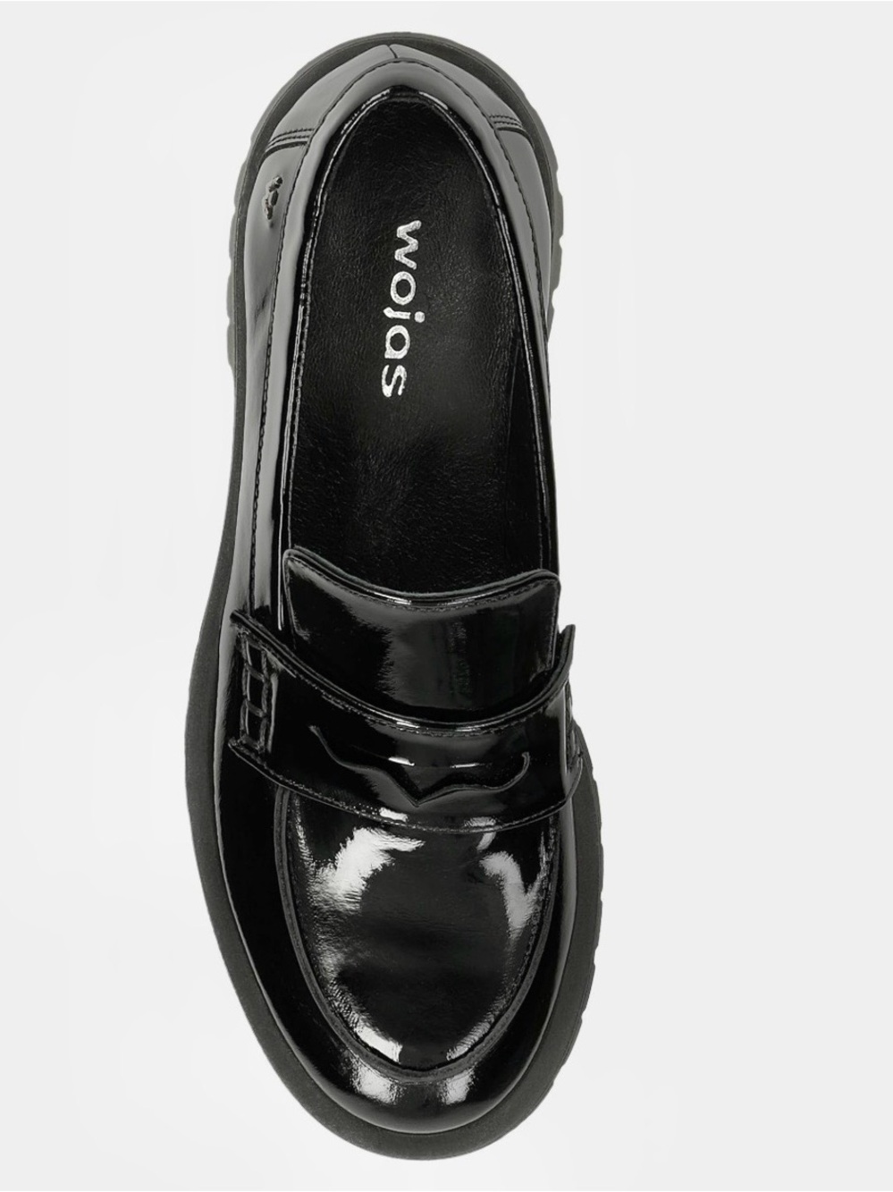 Wojas Women's Black Patent Leather Slip-On Loafers with Block Heel SZ.40